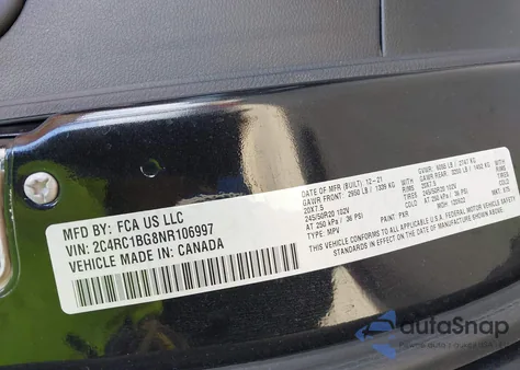 2022 Chrysler Pacifica Touring L из США, поврежденный, VIN 2C4RC1BG8NR106997